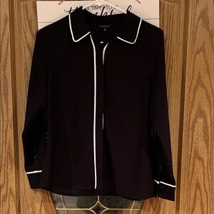 Chic Black Blouse with White Accents